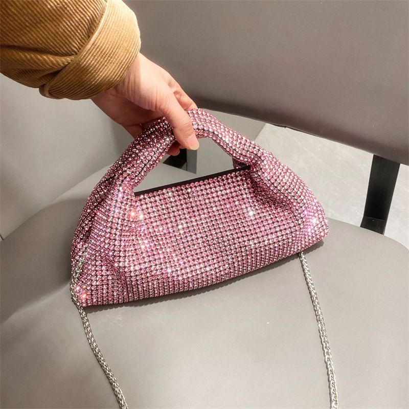 Guangzhou Fashion Super funkelnde einfarbige Abendhandtasche mit Wasserdiamanten, einzelne Schulter, Umhängetasche für Damen_voghion.com