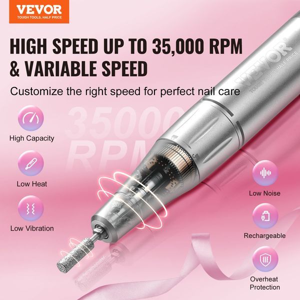 Electric Rechargeable Nail Drill, 35,000RPM Portable Cordless Nail E File Machine, LCD-Display Acrylic Gel Grinder Tool With 6 Bits And 50PCS Sandi_voghion.com