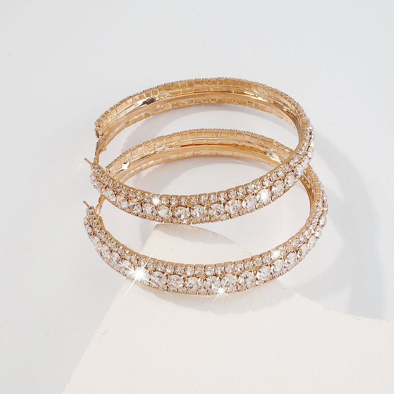 Orecchini a cerchio geometrici semplici con diamanti pieni all'ingrosso Nihaojewelry_voghion.com