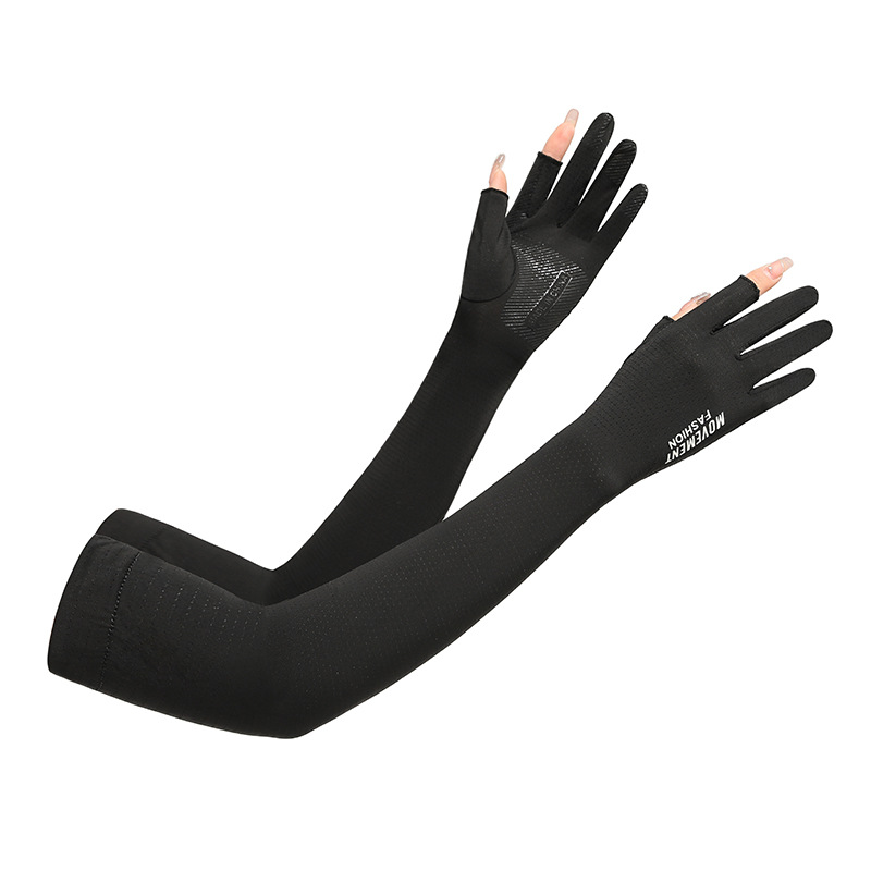 Sunscreen gloves spring and summer anti-ultraviolet quick-drying ice silk cool feeling outdoor driving and riding exposed two-finger ice sleeves _voghion.com