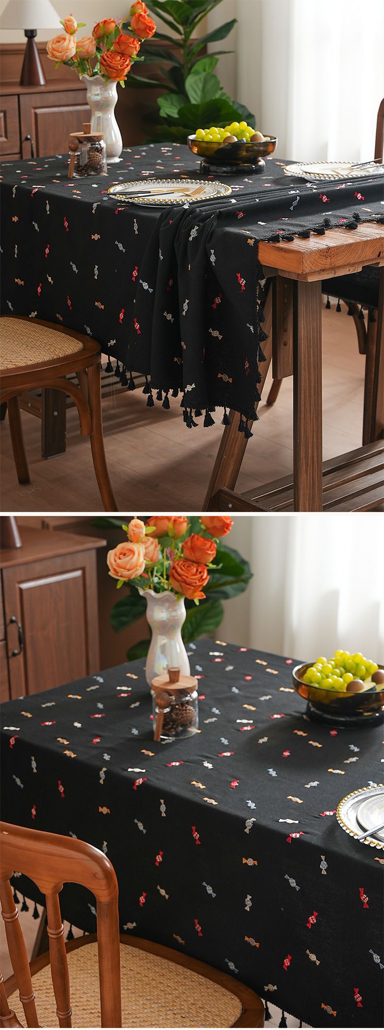 Tovaglia 100% lino – Disegni di caramelle e Natale, copertura rettangolare antipolvere per tavolo da pranzo, tavolino (150x100 cm/150x260 cm)_voghion.com