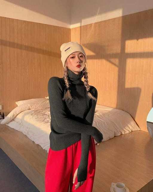 Dame haugevis av krage Turtleneck gensere Høst Vinter Slank Pullover Dame Basic Overdeler Uformell Myk strikket Genser Myk Varm Genser_voghion.com