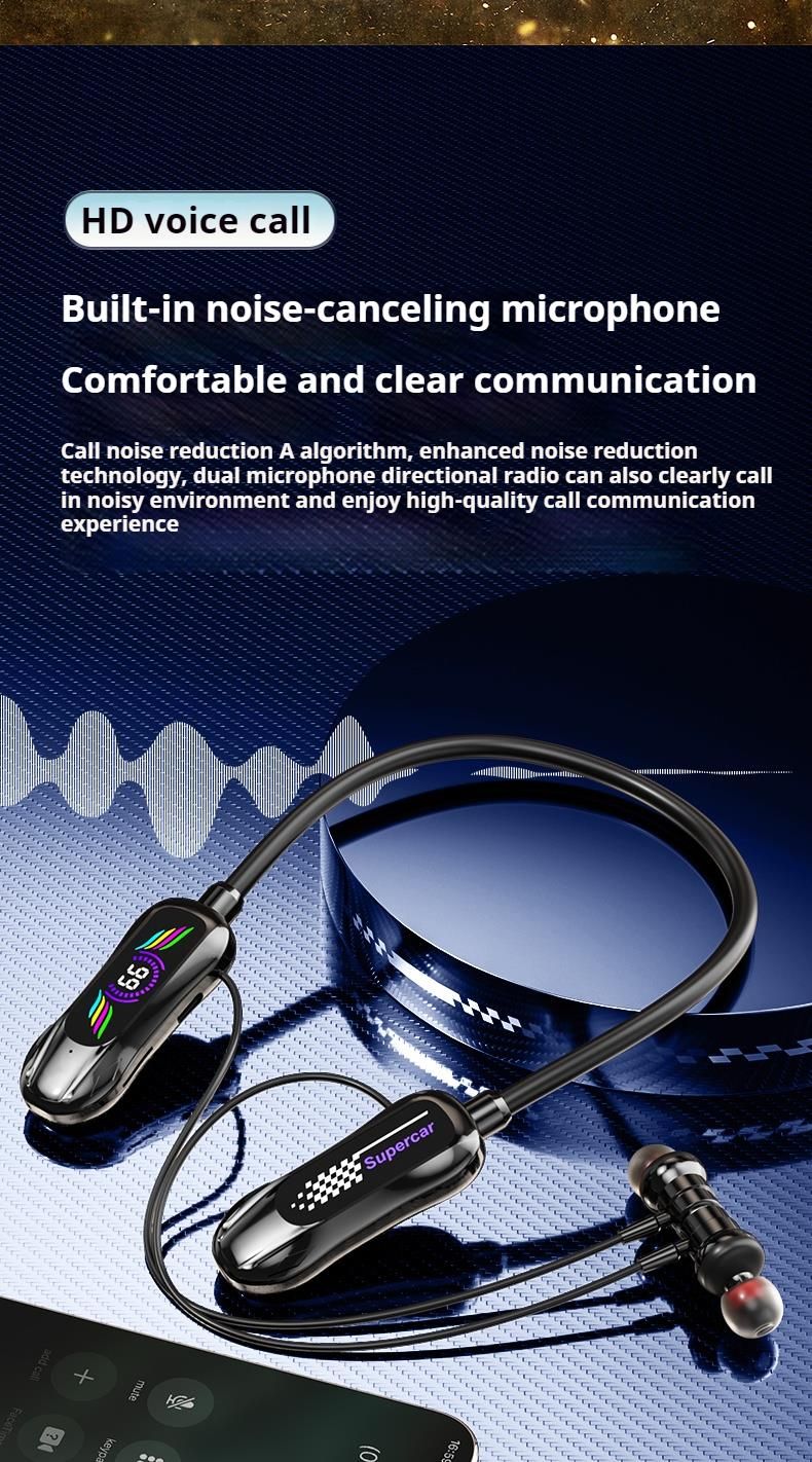 Cuffie Bluetooth wireless con archetto da collo, display LED, suono stereo a forma di auto sportiva, auricolari magnetici in-ear, auricolari sportivi per giocatori_voghion.com