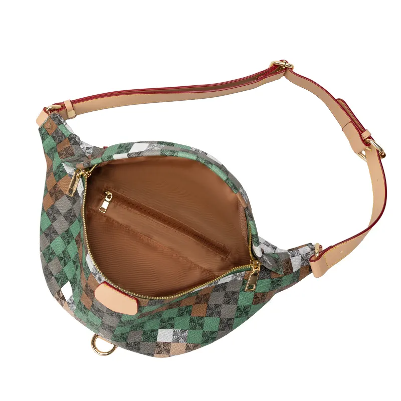 Borsa firmata con spedizione gratuita, marsupio con motivo a scacchi colorati, tracolla regolabile e manico superiore_voghion.com