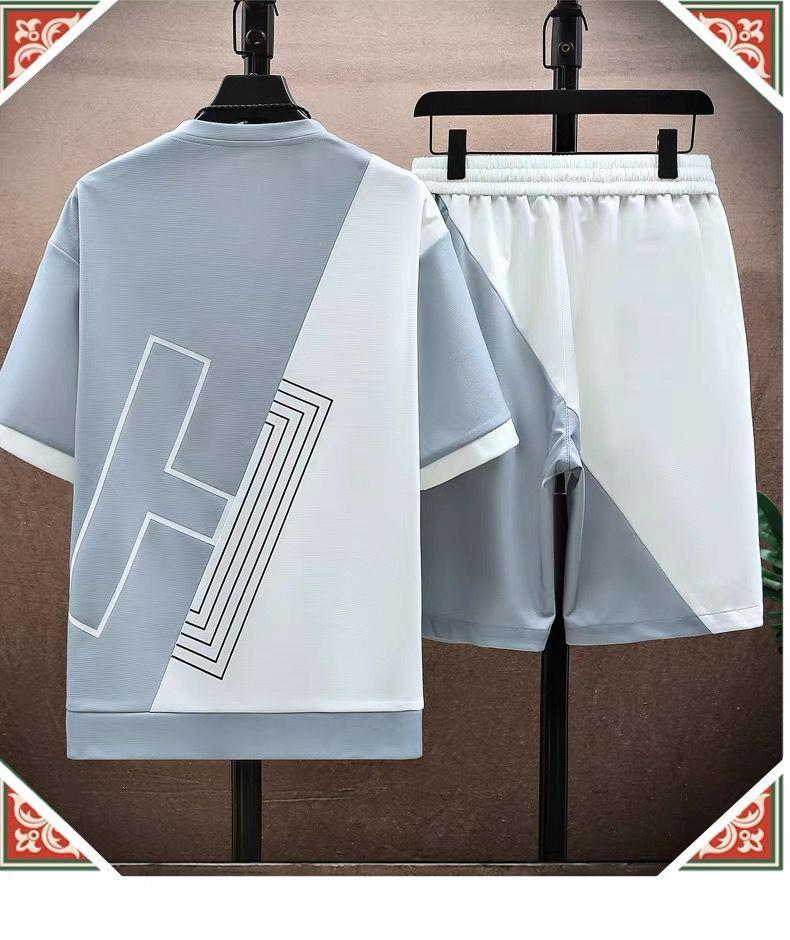 Summer Leisure Sports Ice Silk Set Men Youth Trendy Short sleeved Shorts for Middle and High School Students Handsome_voghion.com