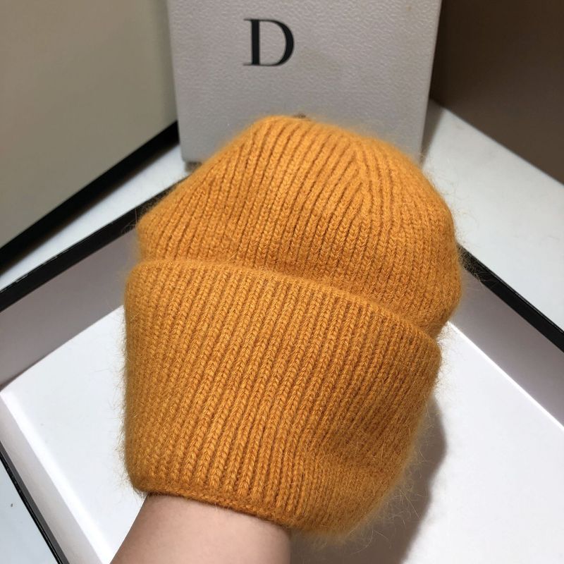 Verdickte Gramm Gewiicht Kanéngchenpelz gestrickte Mütz modesch an einfach einfarweg mëll waachseg waarm Wollmütz Fraen_voghion.com