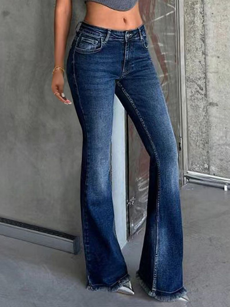 Vintage-Inspired Flare Jeans For Women – Stretchy Bootcut Denim Pants With Distressed Wash (XS-XL, Cotton-Polyester Blend, Y2K Retro Style)_voghion.com