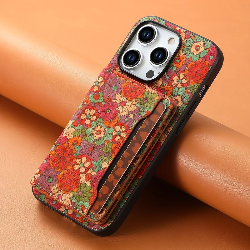 Blumenmotiv-Set aus Holzaufklebern auf der Rückseite und Kartentasche für 15, 14, 13 und 12, mit 3 Kartenfächern für je 5 Karten und eigener Halterung._voghion.com