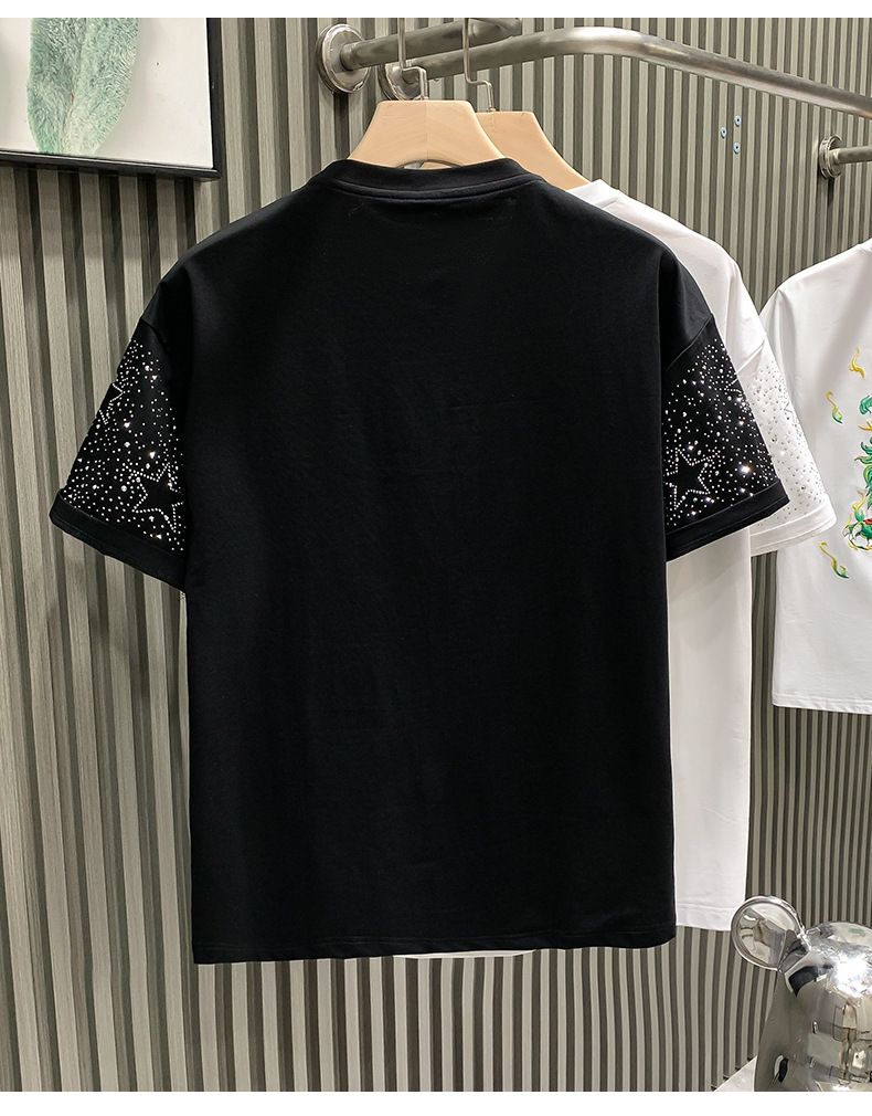 Tonåringar och killar märke lätt lyx T-shirt herr kortärmad stjärna het diamantnät kändis het stil high end nisch halvärmad T-shirt_voghion.com