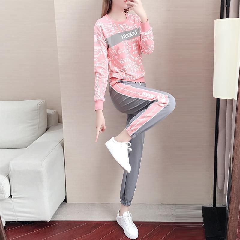 Women's Sports Suit Autumn New Fashion Hong Kong Stle Personalit Loose Casual Wear Stlish Running Two-Piece Set_voghion.com
