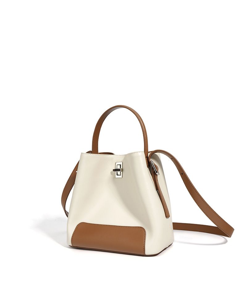 New contrast color ladies handbag, spring and summer new leather handbag, multifunctional shoulder crossbody bucket bag,_voghion.com