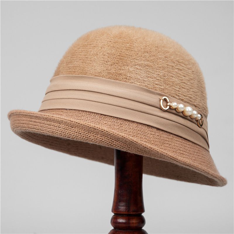 Middle-aged And Elderly Women's Bucket Autumn Winter Fashion Short Brim Rolled Edge Mom's Warm Knitted Fisherman Hat_voghion.com