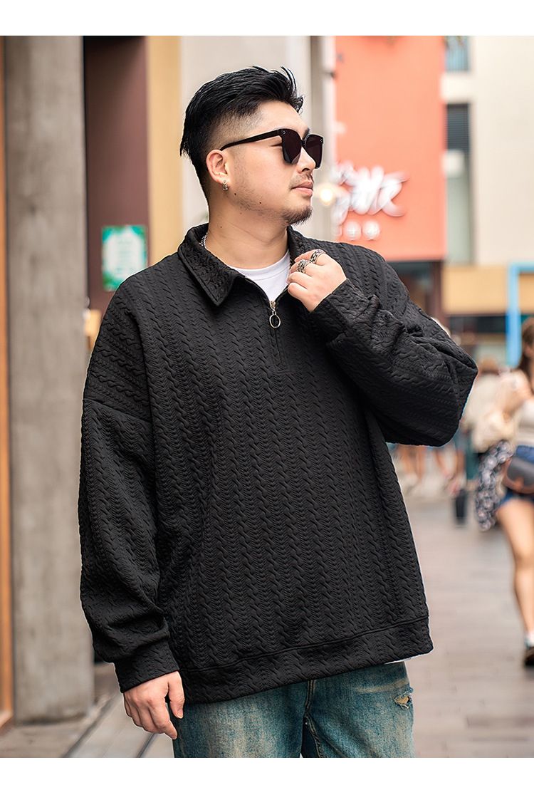 Herrenbekleidung Plus Size Frühling und Herbst Sweatshirt Half Zip Poloshirt Jugend Revers Sport Casual Langarm_voghion.com