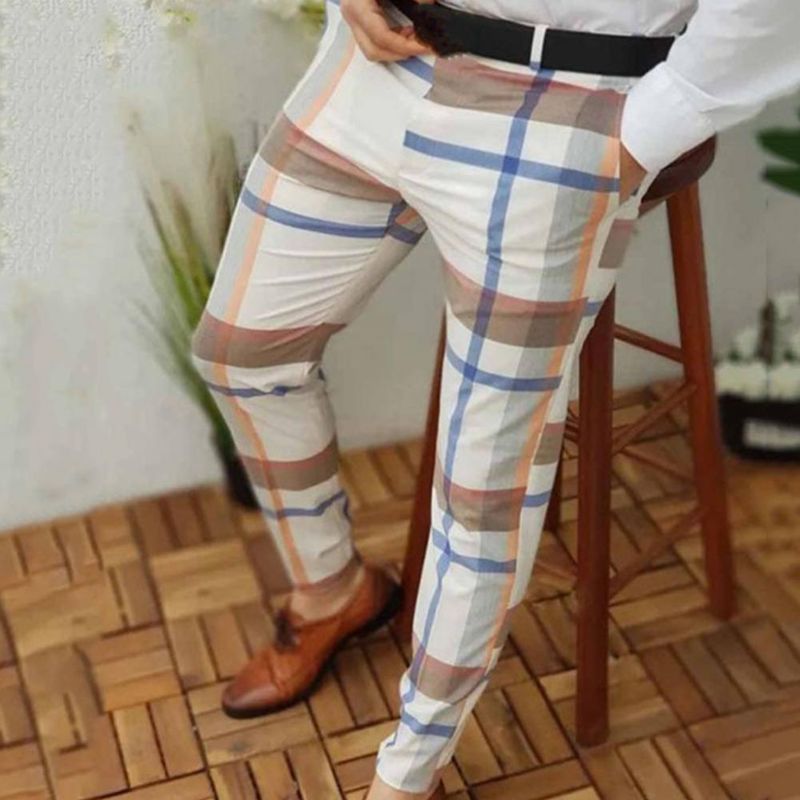 Chinos Slim Plaid Check Male Mens Pant Casual Spring Trouser Pencil Pants Harem Jogger Trousers_voghion.com