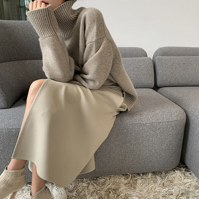 Pull ciré doux à col roulé pour femme, sensation ample, avec base en tricot coupe-vent paresseux_voghion.com
