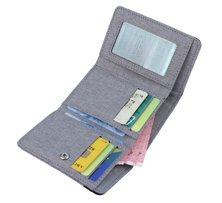 Canvas wallet short men's wallet, denim contrasting color small leather wallet, practical and fashionable card bag men's zero wallet_voghion.com
