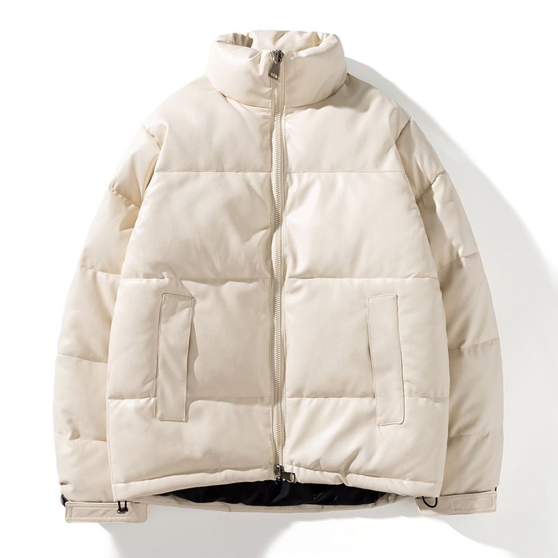 Vêtements de course d'automne et d'hiver en cuir PU pour hommes et femmes, vêtements épais et chauds en coton, col montant décontracté à la mode, saleté_voghion.com