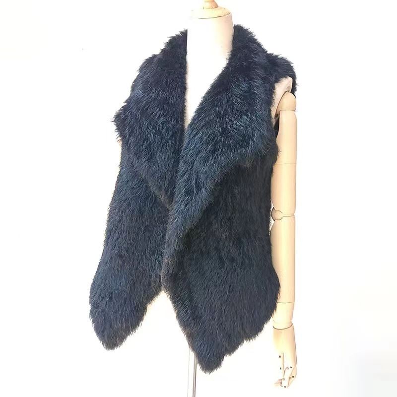 Strickweste aus Kaninchenfellimitat – Ärmelloser Staubmantel mit Fransen (M-XL Boho Luxe)_voghion.com