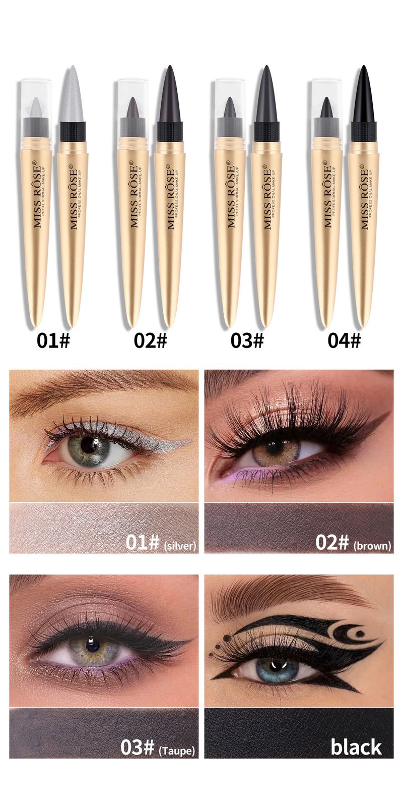 Missrose Cool Black Rich Eyeliner Delineador Colorido À Prova D'Água Não Borra Caneta Delineadora_voghion.com