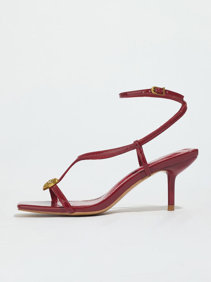 Women's Strappy High Heel Sandals - Square-Toe Thin Strap Summer Dress Sandals With Metallic Buckle (EU 35-41, Red)_voghion.com