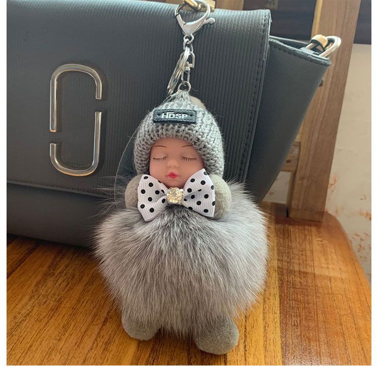 Fuchspelz Anhänger echtes Leder Stroh Tasche Tasche Ornamente Schlaf Puppe Plüsch Puppe Auto Schlüsselanhänger weiblich_voghion.com