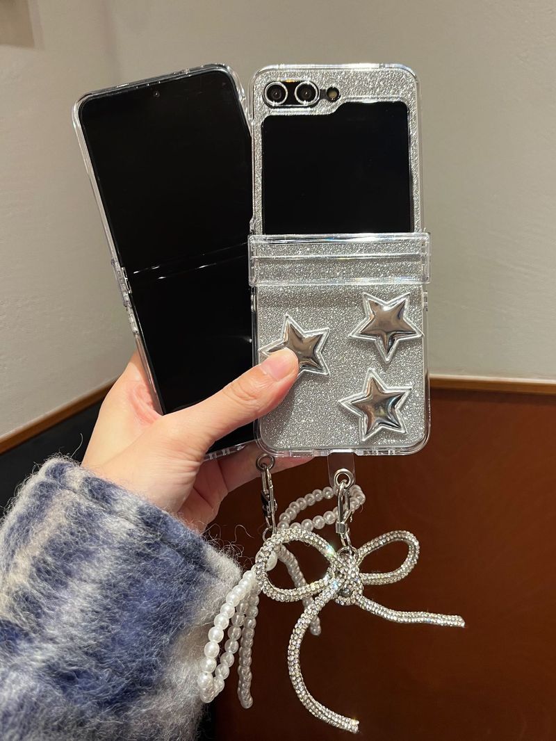 Silver glitter for Samsung zflip5 folding screen phone case Samsung Galaxy ZFLIP3/4 bow_voghion.com