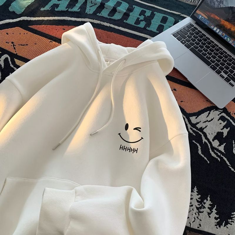 Felpa con cappuccio unisex Smiley in pile – Pullover invernale con cerniera e tasche 3D (M-5XL, 8 colori)_voghion.com