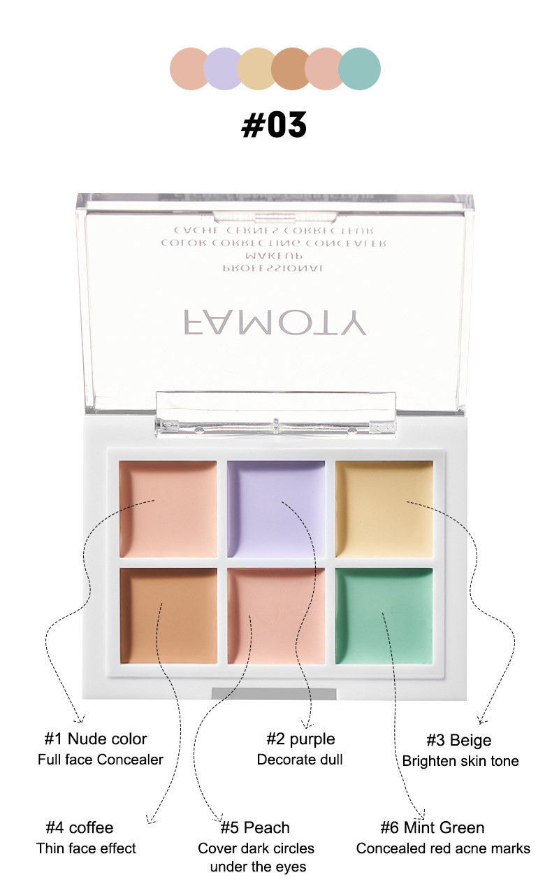 Concealer 6 färger Palett Långvarigt skydd Mörka cirklar Acne Porer Cream Shading Highlighter Återfukta_voghion.com