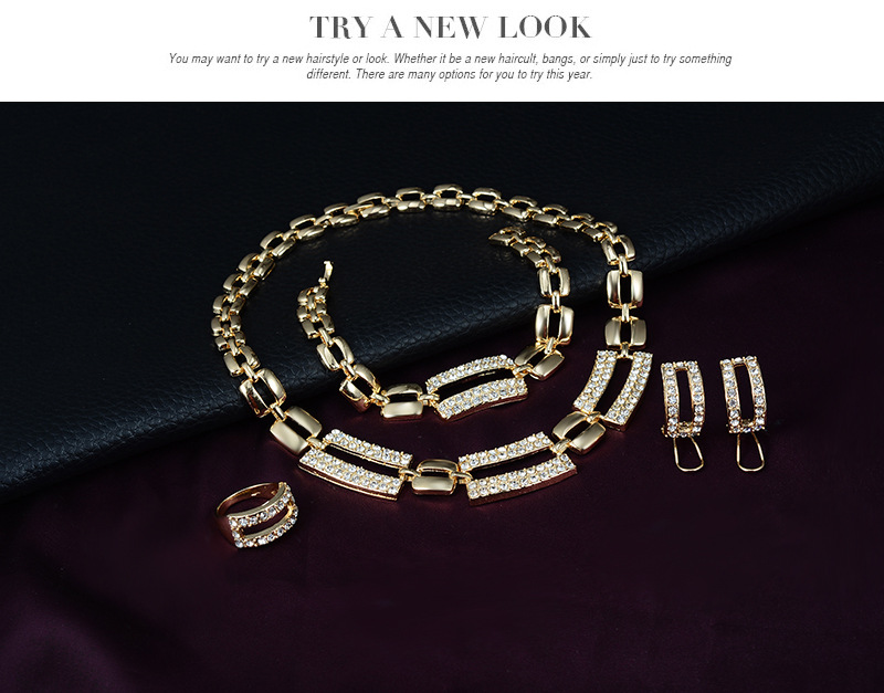 Übertriebene geometrische Mode, afrikanischer Strass-Schmuck-Set, Anhänger, Edelstein, vergoldete Ohrringe, Braut-Bankett-Schmuck, Geschenke_voghion.com