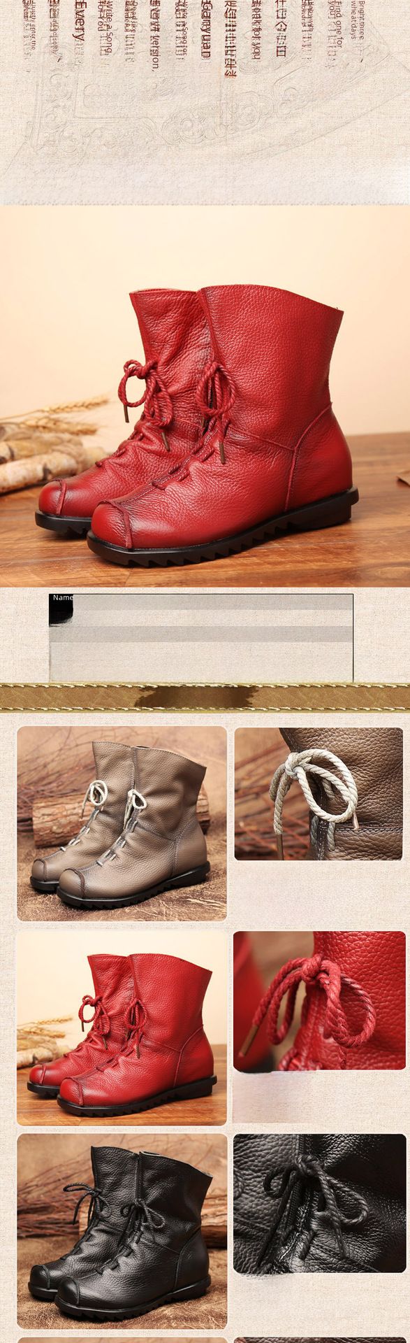 Stivali corti in pelle originali retrò popolari stivali in pelle caldi autunno e inverno Nuovi stivali da donna con tacco basso Stivali Martin da donna in un unico pezzo_voghion.com