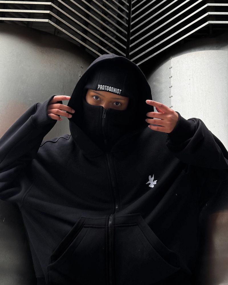 Herrkläder Höst och vinter broderad huvtröja med dubbla huvor Ninja Mask Unisex modemärketröja_voghion.com