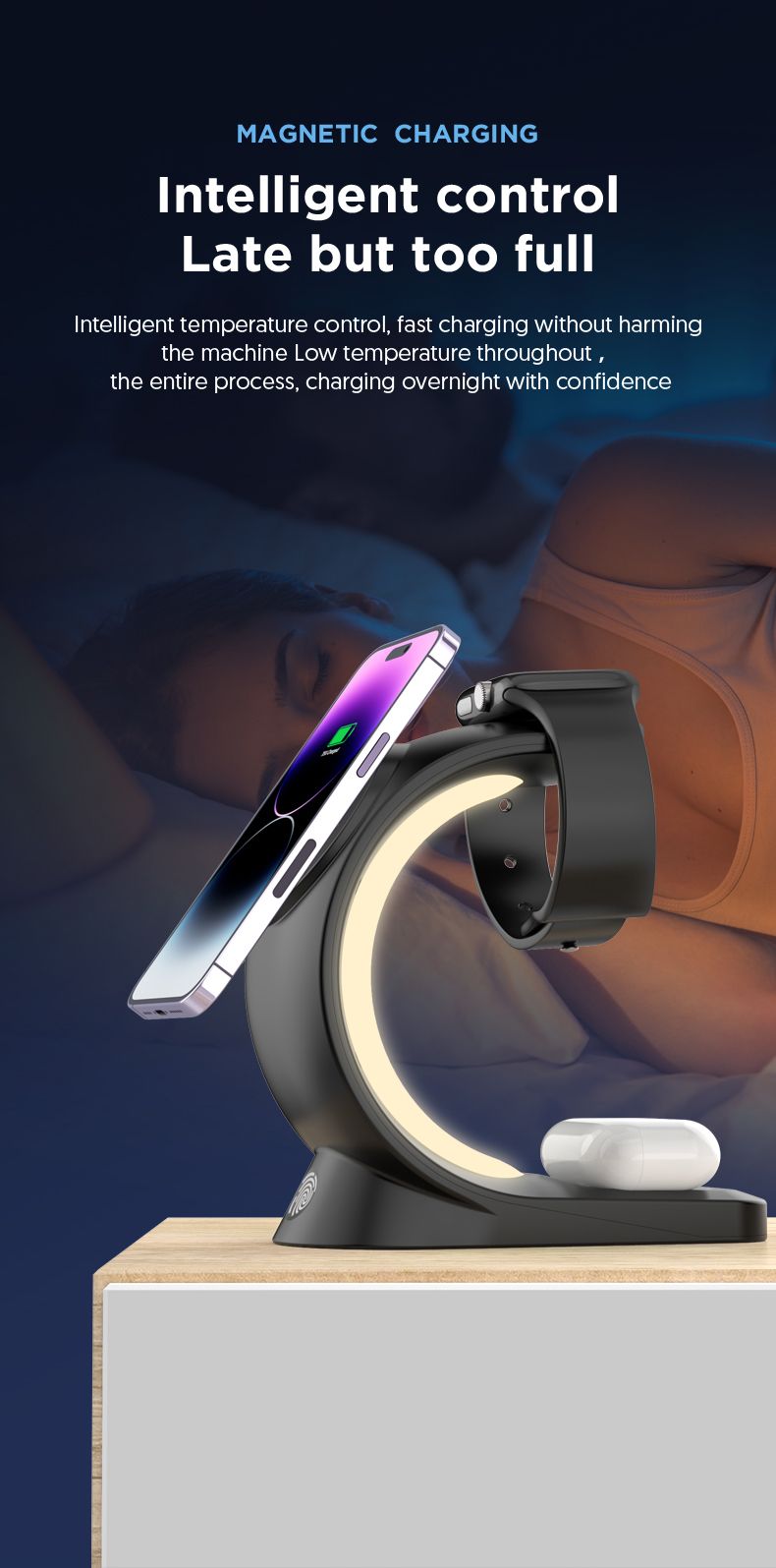 3 an 1 Magnéitescht Kabellos Ladegerät Schnellladung Fir Smartphone Atmosphär Liicht Ladegerät Fir Airpods Pro iPhone Auer_voghion.com