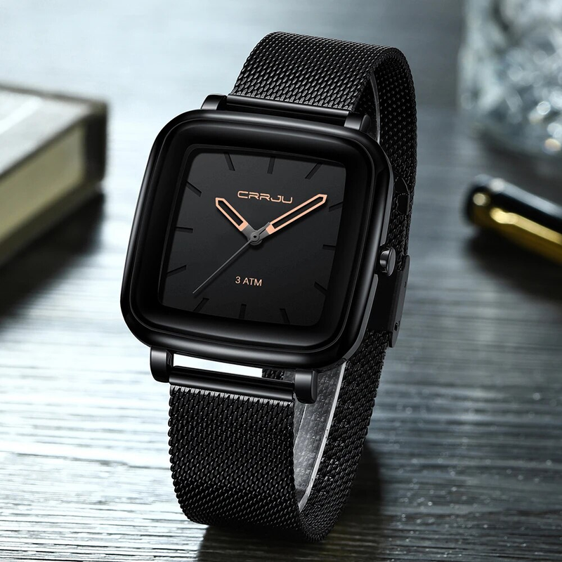 CRRJU Orologi da uomo Top Brand Luxury Square Golden Quartz Casual Slim Mesh Steel Waterproof Watch Relogio Masculino_voghion.com