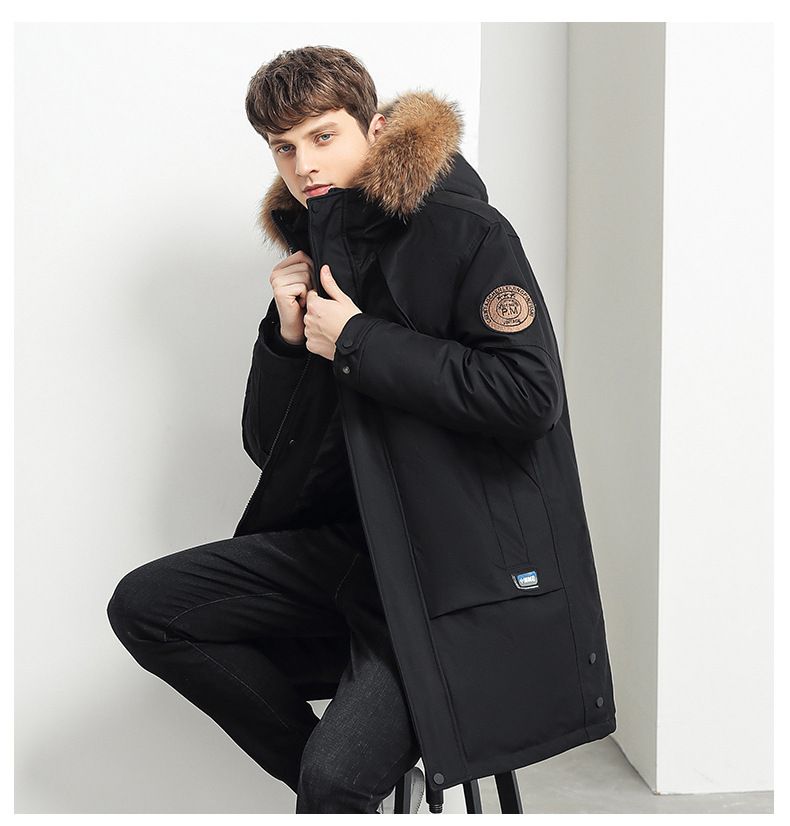 Chaqueta larga de plumón para hombre, abrigo de invierno con capucha y cuello de piel grande, parka gruesa de plumón de pato blanco, corte holgado, resistente al viento, ropa de abrigo informal._voghion.com