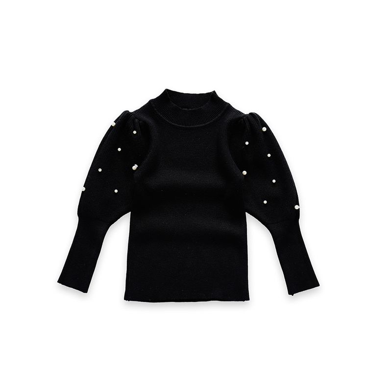 Otroška oblačila za deklice, pulover z bisernimi rokavi in jagnječjim vzorcem, otroški vsestranski pulover z dolgimi rokavi in lanternskimi rokavi, enobarvni, jesenski in zimski_voghion.com