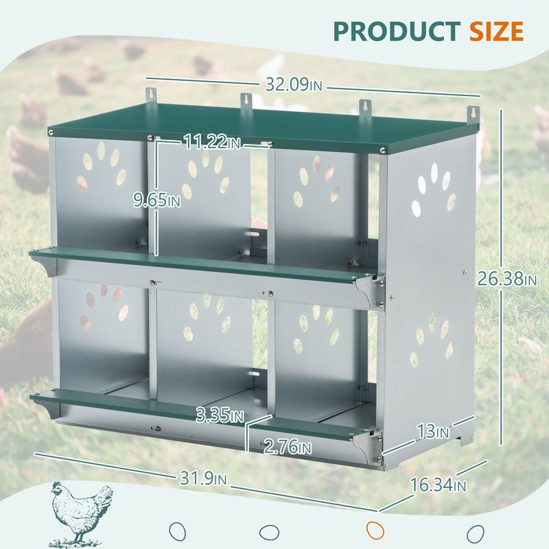 Chicken Nesting Box, 6 Room Metal Nesting Boxes For Chicken,Galvanized Steel Nesting Boxes For Hens,Easy To Assemble_voghion.com