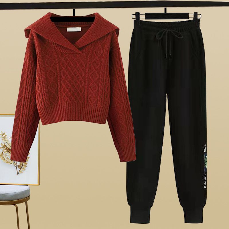 Lässiges Strickpullover-Haremshosen-Set für Damen, weiches Polyester, bequemes Outfit für den Herbst_voghion.com