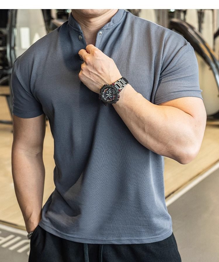 Erkek Giyim Kısa Kollu Waffle Buz İpek Cool Business Slim Tişört_voghion.com