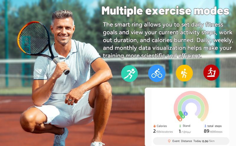 Smart Ring Fitness Tracker For IOS & Android, Heart Rate, Blood Oxygen, Blood Pressure, Step Counting, Sleep Monitoring ,5ATM Waterproof_voghion.com