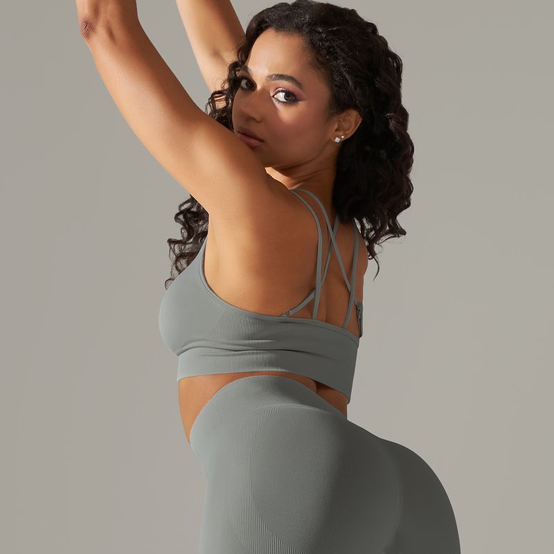 Damkläder sömlösa stickade enfärgade vacker rygg andas cross sport bh löpning fitness yoga bh topp_voghion.com
