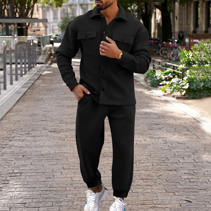 Podzimní/zimní módní bunda pánská podzimní semišová jednořadá jednobarevná slim fit dvoudílná sada pro muže_voghion.com
