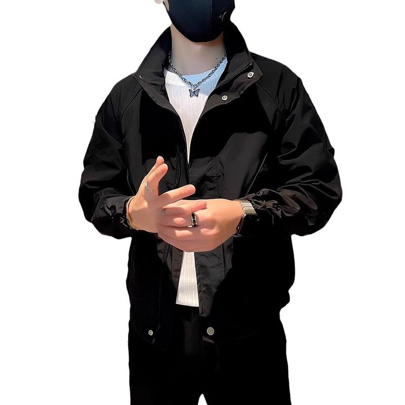 Giacca casual con collo alto da uomo alla moda e alla moda, stile primaverile e autunnale, capo di abbigliamento superiore fresco ed elegante_voghion.com