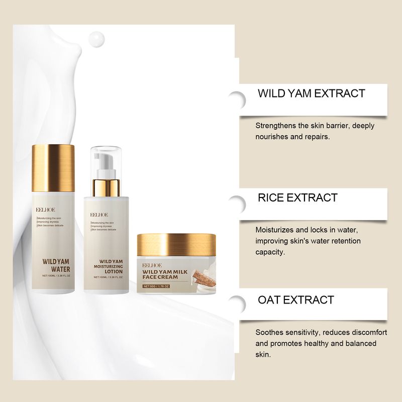 Kit de soins hydratants pour la peau à l'igname sauvage, crème hydratante et hydratante pour la peau, lotion rafraîchissante et non grasse_voghion.com