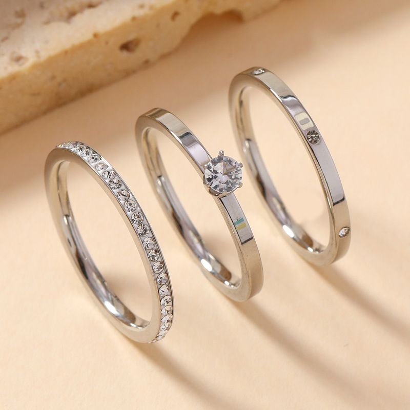 Anello di lusso in acciaio inossidabile per donna, set da tre pezzi, accessorio classico alla moda per le dita, gioielli da regalo femminili_voghion.com
