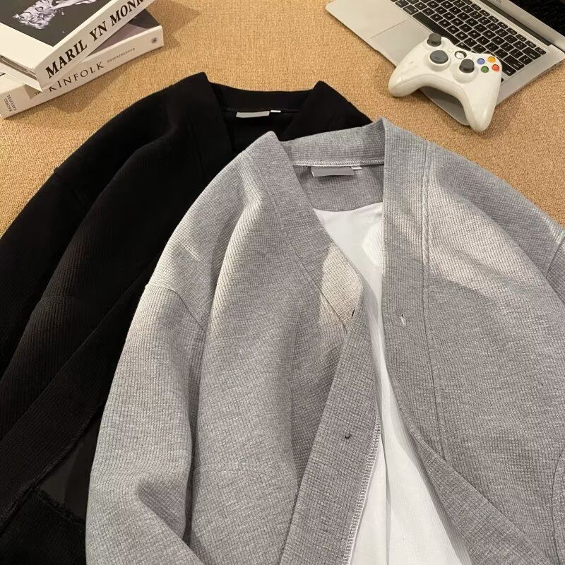Autumn Winter New American Style Knitted Sweater Men's Loose V-Neck Cardigan Sweatshirt Trendy Casual Jacket Men_voghion.com
