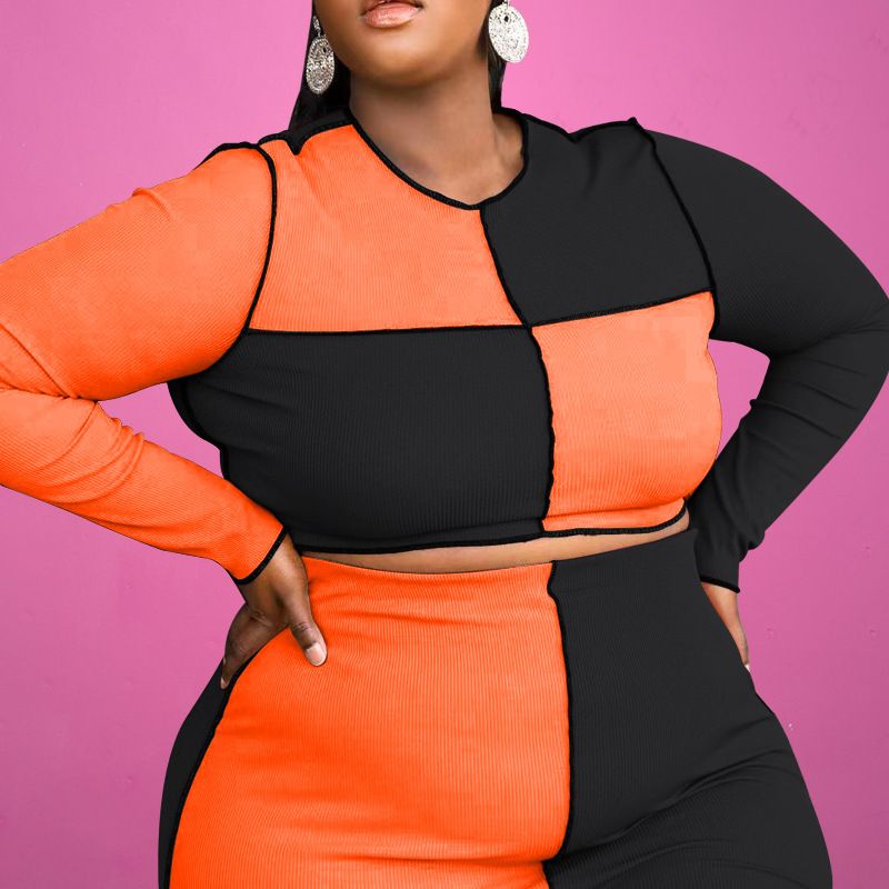 Damen-Spleißfarben-Mode, sexy Plus-Size-Mode-Freizeitanzug_voghion.com