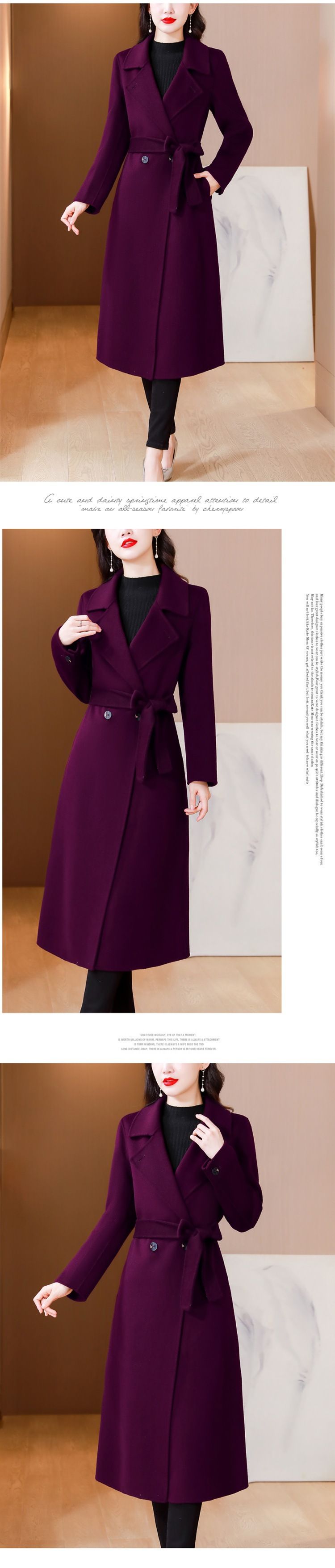 Langer Wollmantel für Damen – Übergroßer Trenchcoat mit Gürtel in der Taille, knielanger Wintermantel im Vintage-Stil_voghion.com