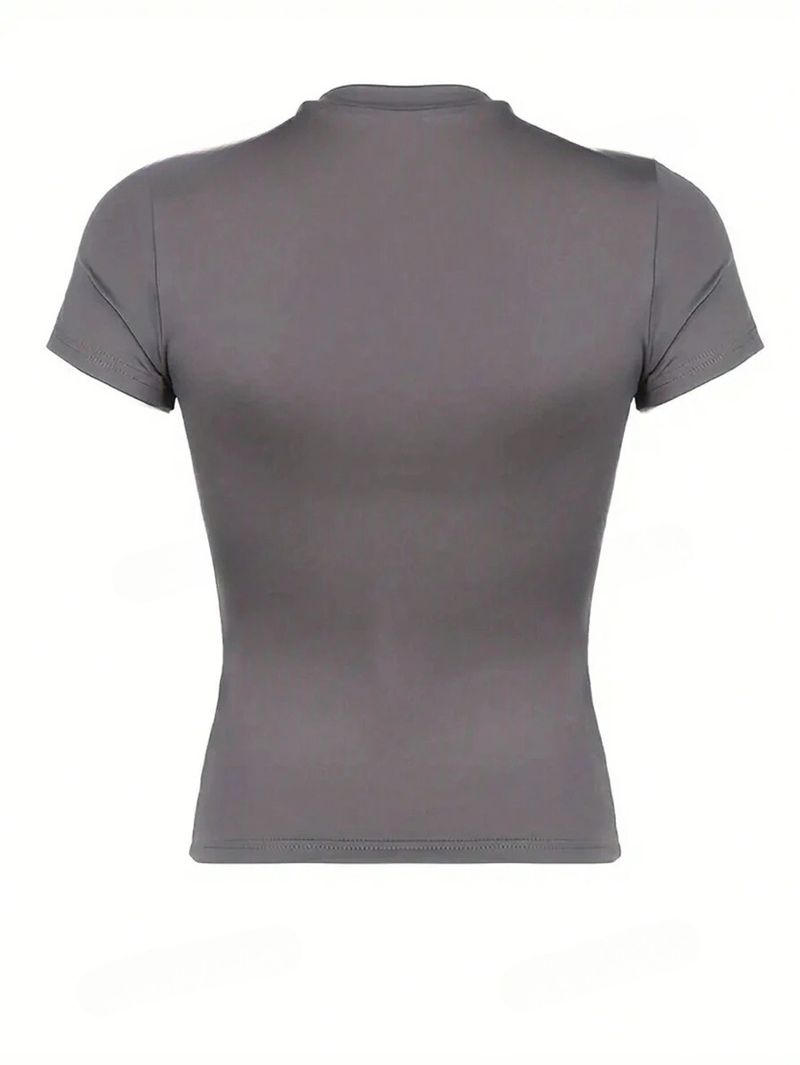 2025 Xiyin Maglietta corta da donna con scollo rotondo e maniche corte in tinta unita_voghion.com