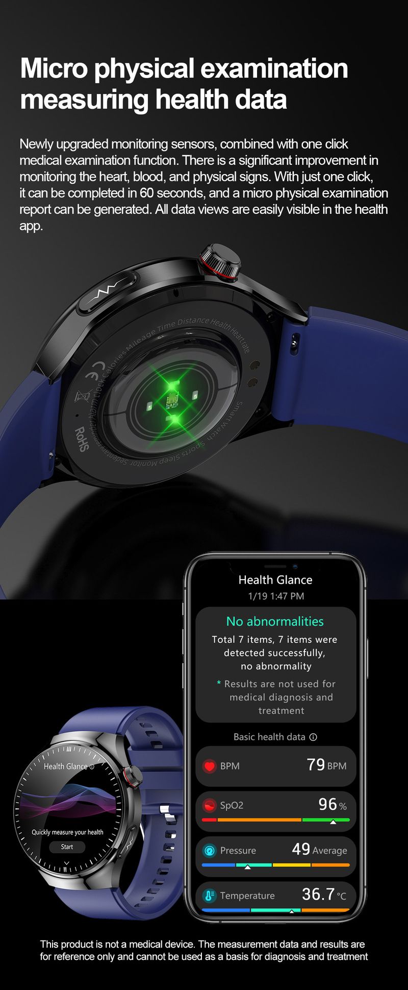 EKG Sağlık İzleme, Bluetooth Arama, Vücut Sıcaklığı, Kalp Atış Hızı ve Uyku Takibi Özellikli Akıllı Saat AMOLED Ekran Su Geçirmez, iOS Uyumlu_voghion.com