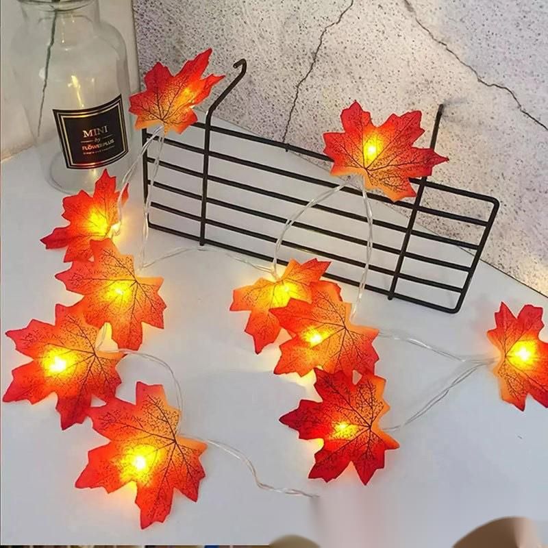 Ahorn Kürbis LED Halloween Zimmer Hof Party Dekoration Farbige Simulierte Blatt String Lichter_voghion.com